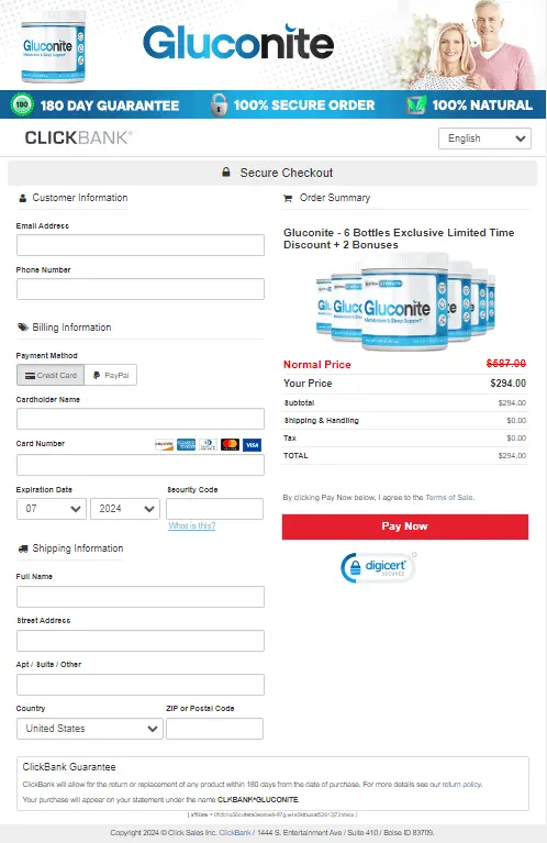 Gluconite order page